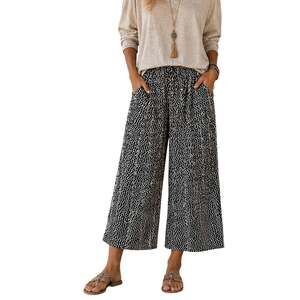 Angie Swirly Wide Leg Pants Womens Large Black Tan Pocket High Waisted Boho